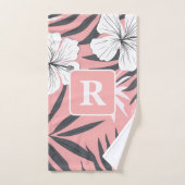 Tropische Hibiscus roze Monogram gepersonaliseerd Bad Handdoek (Handdoek)
