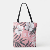 Tropische Hibiscus roze Monogram gepersonaliseerd Tote Bag (Achterkant)