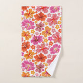 Tropische hibiscus - roze & sinaasappel bad handdoek (Handdoek)