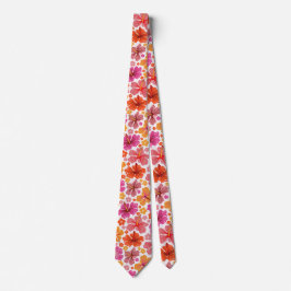 Tropische hibiscus - roze & sinaasappel stropdas