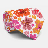 Tropische hibiscus - roze & sinaasappel stropdas (Opgerold)