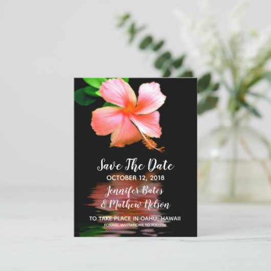 Tropische Hibiscus Save the Date Aankondigingen (Staand voorkant)