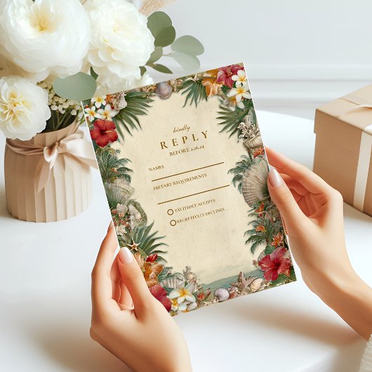 Tropische Hibiscus Schelp Bruiloft RSVP Kaartje