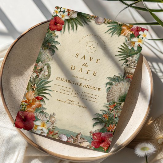 Tropische Hibiscus Schelp Bruiloft Save The Date