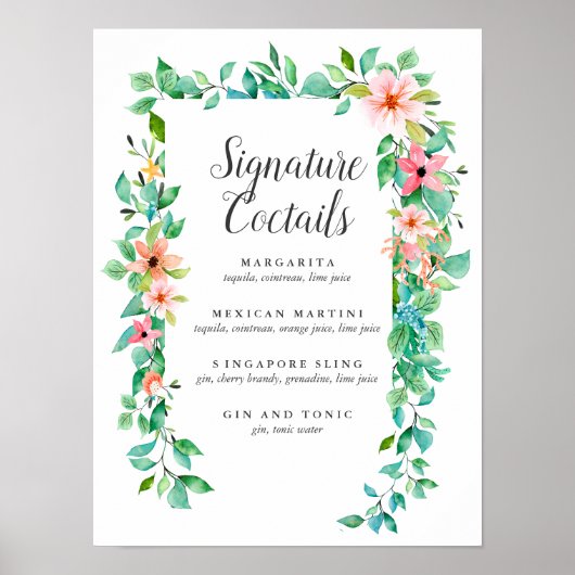 Tropische Hibiscus Signature Cocktail Menu Sign. Poster (Voorkant)