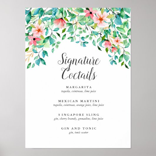 Tropische Hibiscus | Signature Cocktail Menu Sign. Poster (Voorkant)