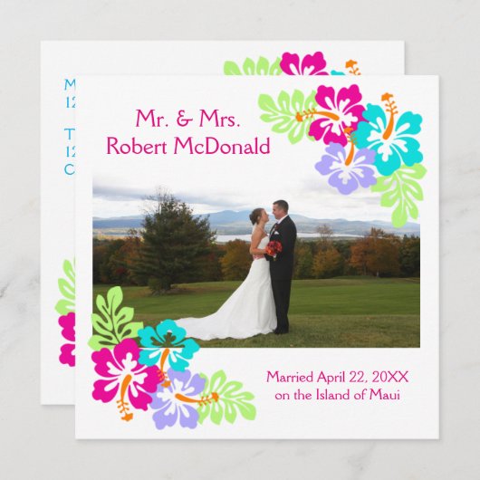 Tropische Hibiscus - Squre bruiloft Aankondiging (Voorkant / Achterkant)