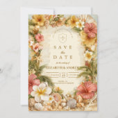 Tropische Hibiscus Strand Botanische Bruiloft Save The Date (Voorkant)