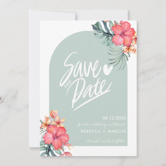 Tropische Hibiscus Strand bruiloft foto Save The Date (Voorkant)