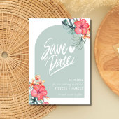 Tropische Hibiscus Strand bruiloft foto Save The Date