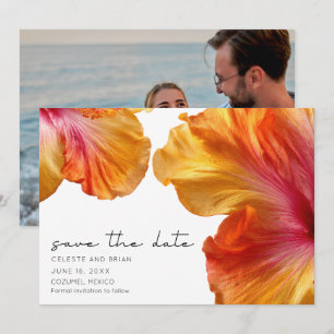 Tropische Hibiscus Strand Huwelijksfoto Save The Date