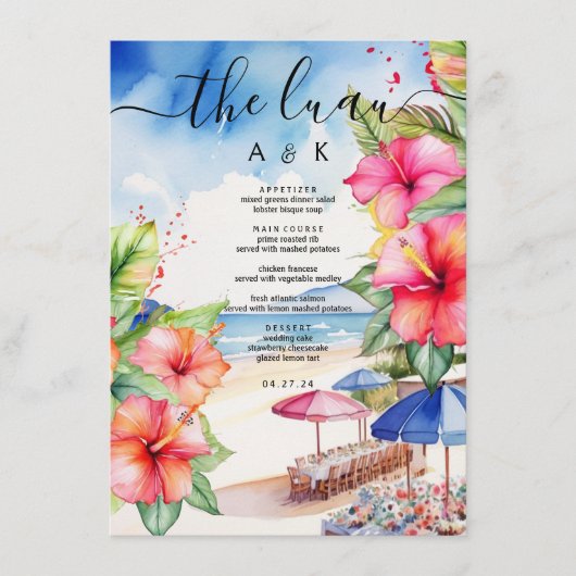 Tropische Hibiscus Strandbestemming Plat Menu (Voorkant)