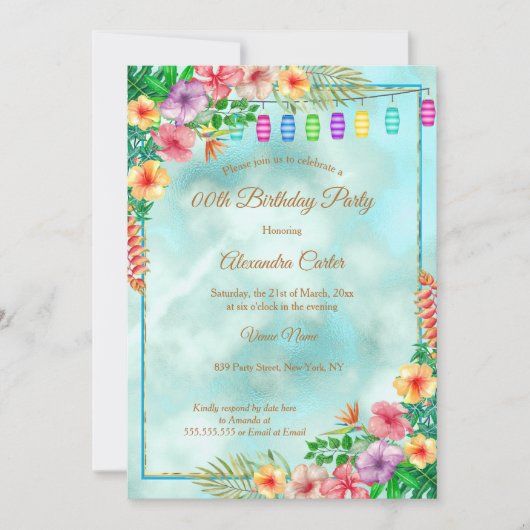 Tropische Hibiscus Summer Birthday Party Kaart (Voorkant)