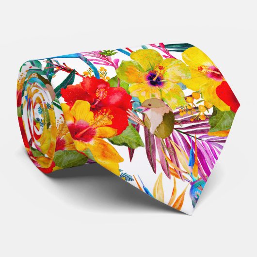 Tropische Hibiscus Summer Pattern Stropdas (Opgerold)