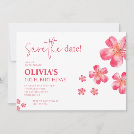Tropische Hibiscus Verjaardag roze Save The Date (Voorkant)