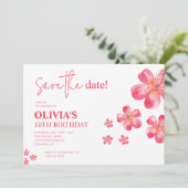 Tropische Hibiscus Verjaardag roze Save The Date (Staand voorkant)