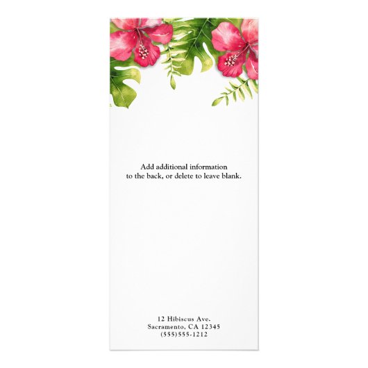 Tropische Hibiscus verlaat Spa Salon Prijslijst Reclamekaart (Achterkant)