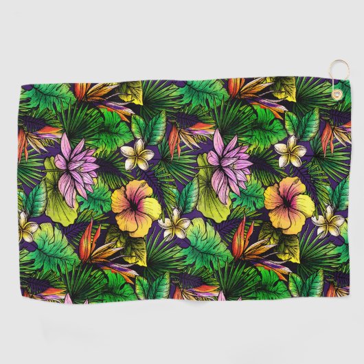 Tropische hibiscus vogel van het paradijsblad golfhanddoek (Horizontaal)