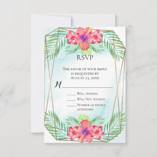 Tropische hibiscus Waterverf Beach Weddenschap RSV Kaart (Voorkant)