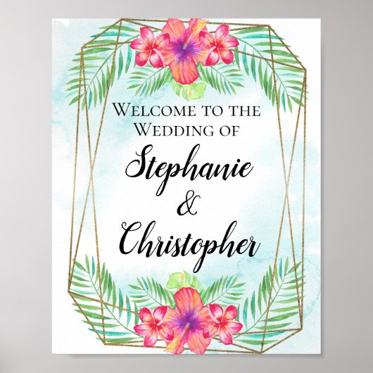 Tropische Hibiscus Waterverf Beach Weddenschap Wel Poster (Voorkant)
