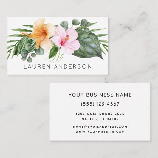 Tropische Hibiscus Waterverf Bloemen Visitekaartje (Voorkant / Achterkant)