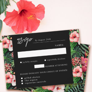 Tropische Hibiscus Waterverf Eetkeuze Bruiloft RSVP Kaartje