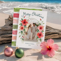 Tropische Hibiscus Waterverf Kerst Foto