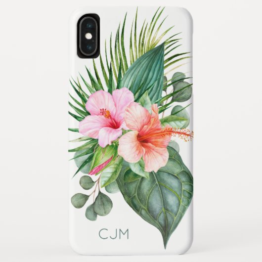 Tropische Hibiscus Waterverf met Monogram Case-Mate iPhone Case (Achterkant)