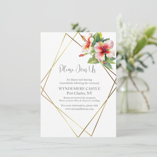 Tropische hibiscus Wedding Informatiekaartje (Staand voorkant)
