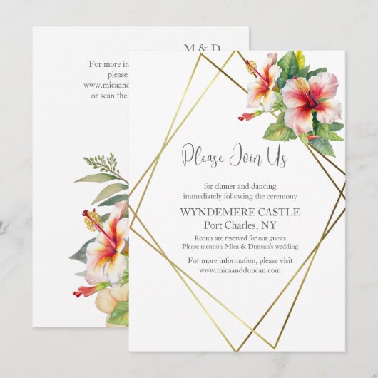 Tropische hibiscus Wedding Informatiekaartje (Voorkant / Achterkant)