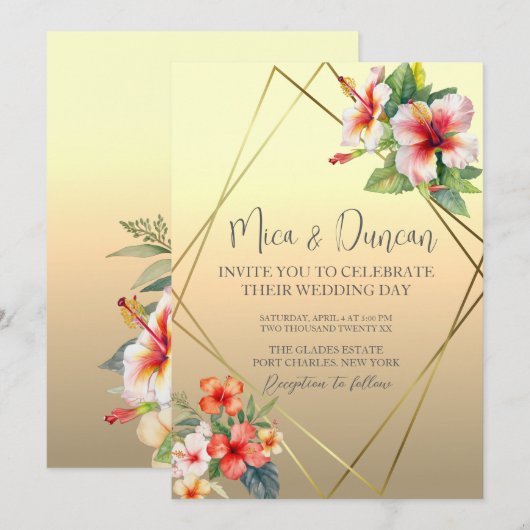 Tropische hibiscus Wedding Kaart (Voorkant / Achterkant)