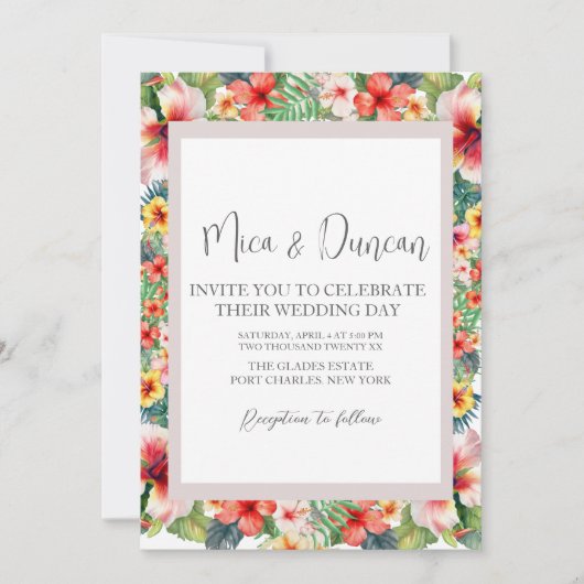 Tropische hibiscus Wedding Kaart (Voorkant)