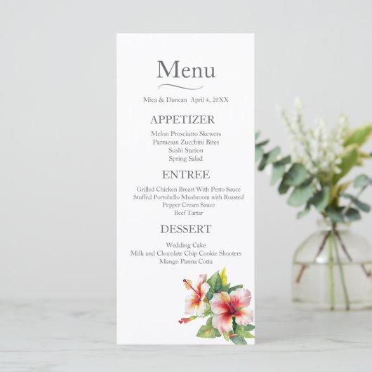 Tropische hibiscus Wedding Menu (Staand voorkant)