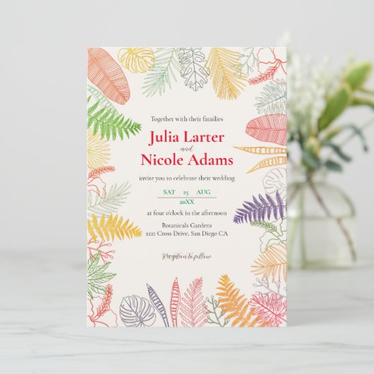Tropische Hibiscus Wilde Bos Botanische Bruiloft Kaart (Staand voorkant)