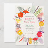 Tropische Hibiscus Wilde Bos Botanische Bruiloft Kaart (Voorkant / Achterkant)