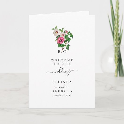 Tropische Hibiscus Zomer Bruiloft Orde van Service Programma (Voorkant)