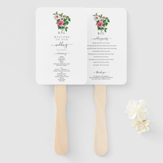 Tropische Hibiscus zomer bruiloft programma Handwaaier (Voorkant en achterkant)