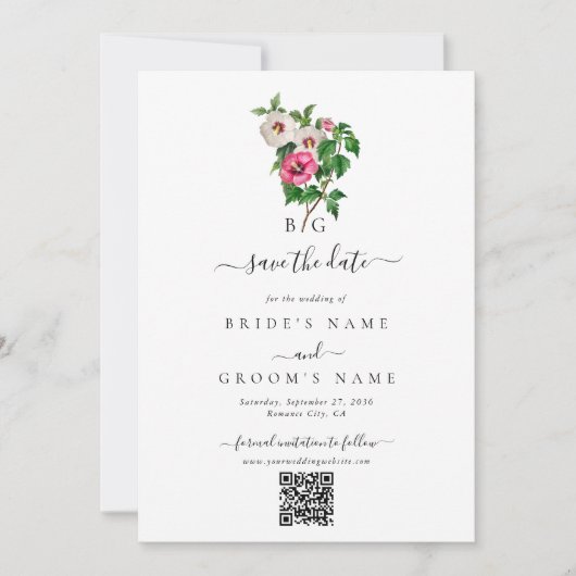 Tropische Hibiscus Zomer Bruiloft QR Code Save The Date (Voorkant)