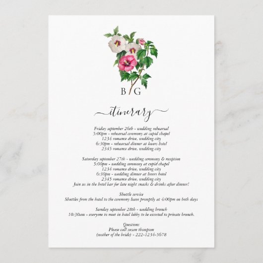 Tropische Hibiscus Zomer Bruiloft Route Programmakaart (Achterkant)