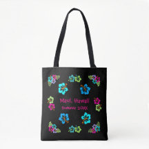 Tropische Hibiscus Zwart - Boodschappentas