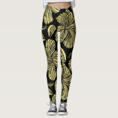 Tropische hibiscus: zwart-gele  bloemen. leggings (Voorkant)