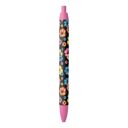 Tropische Hibiscus Zwarte Inkt Pen (Voorkant Verticaal)
