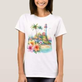 TROPISCHE HIBISCUSBLOEMEN EN VUURTOREN T-SHIRT