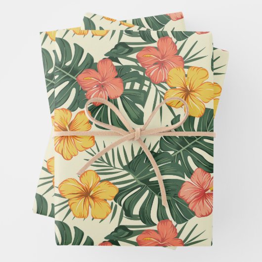 tropische hibiscustuin inpakpapier vel (In situ)