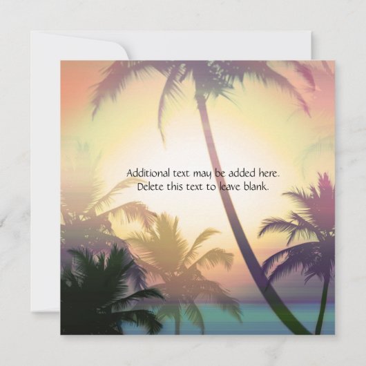 Tropische hitte palmbomen strandfeest uitnodiging (Achterkant)