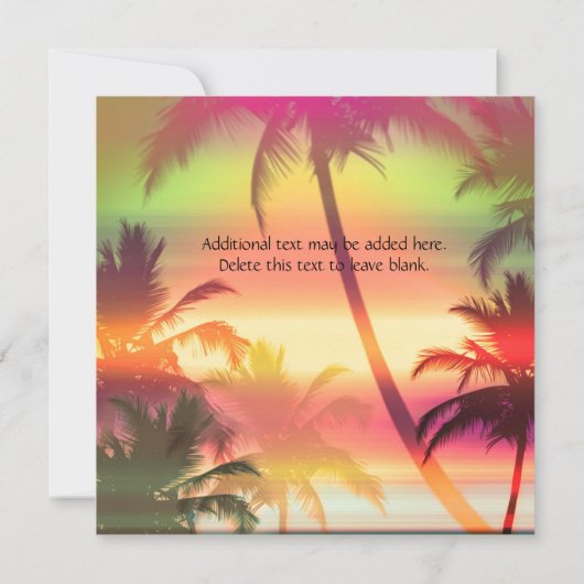 Tropische Hitte Palmboom Strandfeest Uitnodiging (Achterkant)