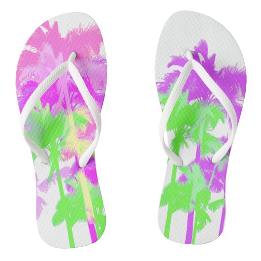 Tropische hittegolf Neon Hawaiian Palm Trees Teenslippers (Voetbed)