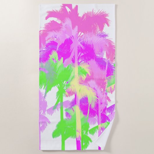 Tropische hittegolf Neon Hawaiian Palm Trees - Wit Strandlaken (Voorkant)