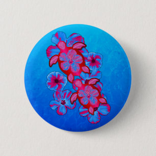 Tropische honingschildpadden en Hibiscus Flowers Ronde Button 5,7 Cm