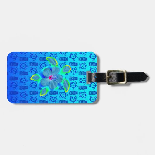 Tropische Honu Turtle en Hibiscus Bagagelabel (Voorkant horizontaal)